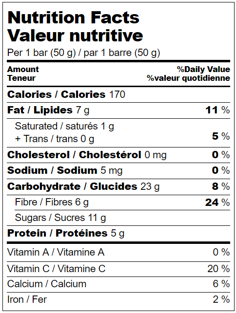 Nutritional values of our vegan snacks